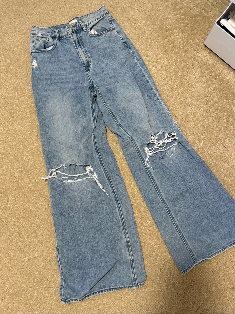 High-Rise Light Blue Distressed Flare Jeans